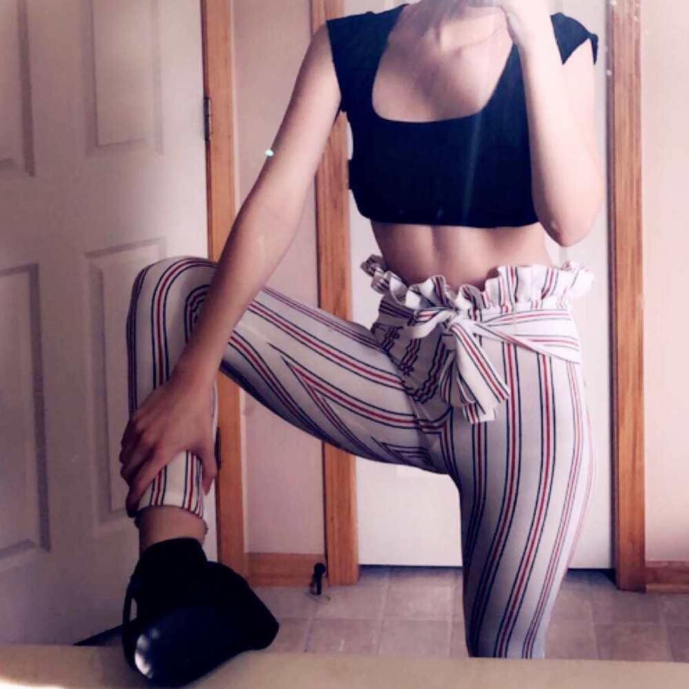 Prettylittlething Paperbag Waist Stripe Pants